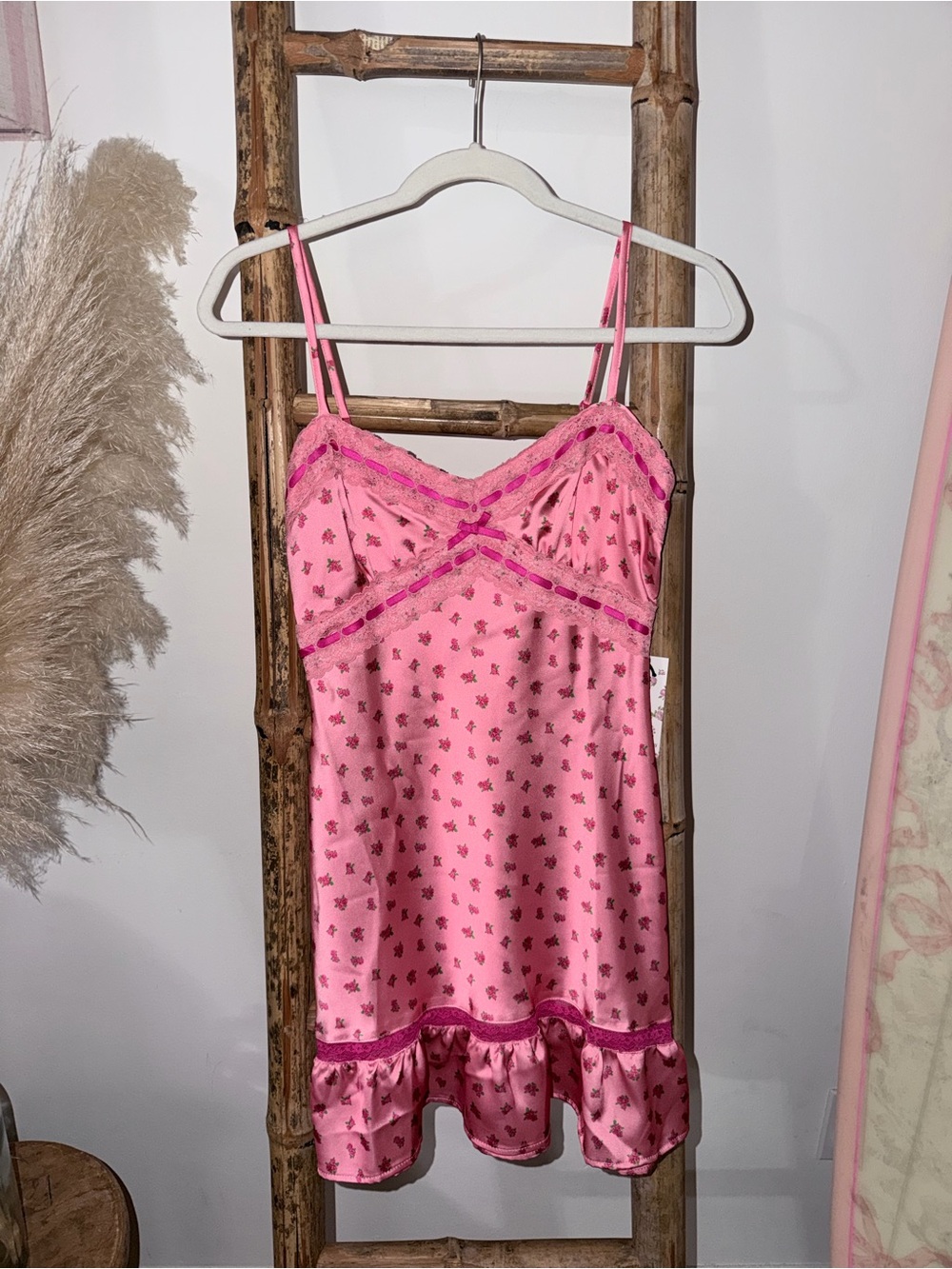 Forever 21 Betsey Johnson Satin Lace-Trim Slip Dress